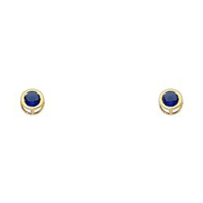 14k Yellow Gold 4mm Round Blue Sapphire CZ September Birth Stone Stud Earrings With Screw Back