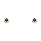 14k Yellow Gold 4mm Round Blue Sapphire CZ September Birth Stone Stud Earrings With Screw Back