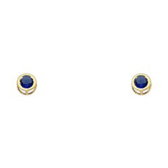 14k Yellow Gold 4mm Round Blue Sapphire CZ September Birth Stone Stud Earrings With Screw Back