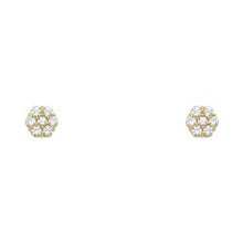 Load image into Gallery viewer, 14k Yellow Gold Flower Clear CZ April Birth Stone Stud Earrings With Screw Back