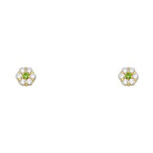 Load image into Gallery viewer, 14k Yellow Gold Flower Peridot CZ August Birth Stone Stud Earrings With Screw Back