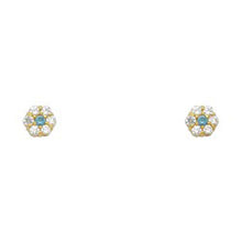 Load image into Gallery viewer, 14k Yellow Gold Flower Blue Zircon CZ December Birth Stone Stud Earrings With Screw Back