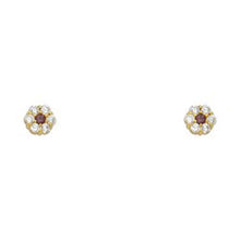 Load image into Gallery viewer, 14k Yellow Gold Flower Light Amethyst CZ June Birth Stone Stud Earrings With Screw Back