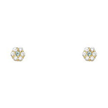 Load image into Gallery viewer, 14k Yellow Gold Flower Aquamarine CZ March Birth Stone Stud Earrings With Screw Back