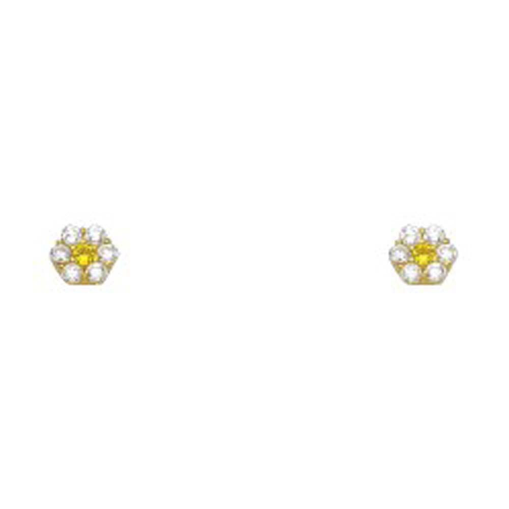 14k Yellow Gold Flower Topaz CZ November Birth Stone Stud Earrings With Screw Back