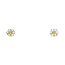 Load image into Gallery viewer, 14k Yellow Gold Flower Topaz CZ November Birth Stone Stud Earrings With Screw Back