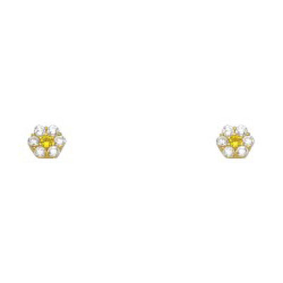 14k Yellow Gold Flower Topaz CZ November Birth Stone Stud Earrings With Screw Back