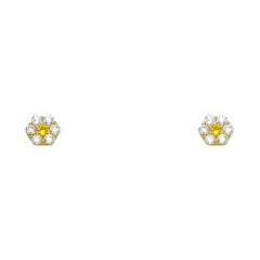 14k Yellow Gold Flower Topaz CZ November Birth Stone Stud Earrings With Screw Back