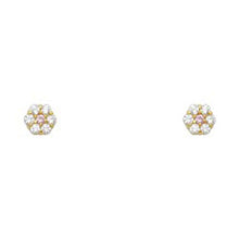 Load image into Gallery viewer, 14k Yellow Gold Flower Pink CZ October Birth Stone Stud Earrings With Screw Back