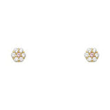 14k Yellow Gold Flower Pink CZ October Birth Stone Stud Earrings With Screw Back
