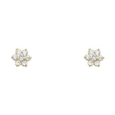 14k Yellow Gold Star Clear CZ April Birth Stone Stud Earrings With Screw Back