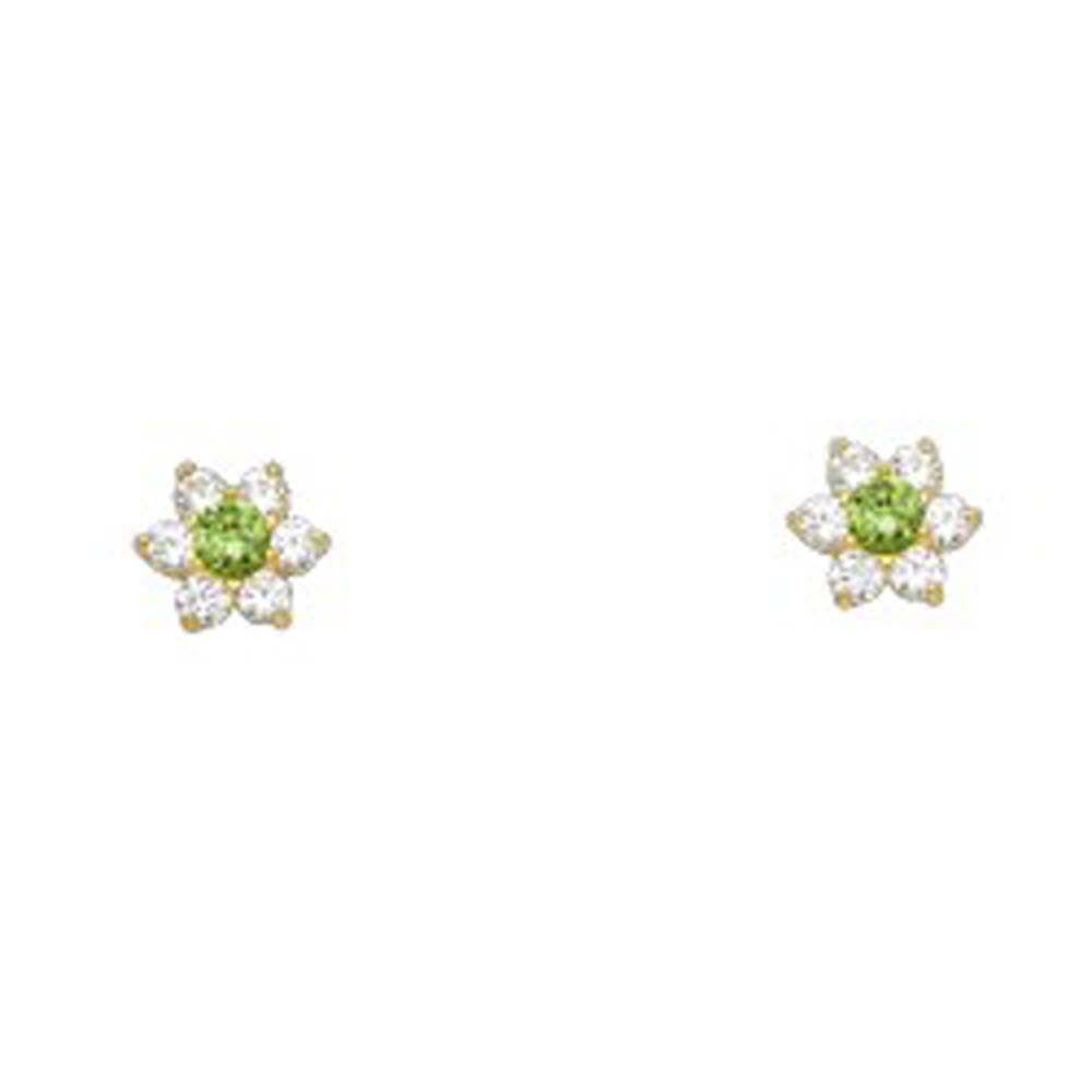 14k Yellow Gold Star Peridot CZ August Birth Stone Stud Earrings With Screw Back