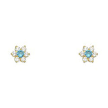 Load image into Gallery viewer, 14k Yellow Gold Star Blue Zircon CZ December Birth Stone Stud Earrings With Screw Back