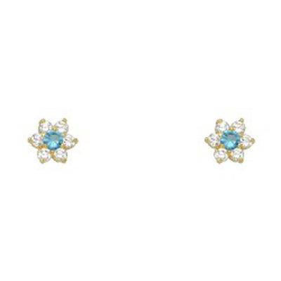 14k Yellow Gold Star Blue Zircon CZ December Birth Stone Stud Earrings With Screw Back