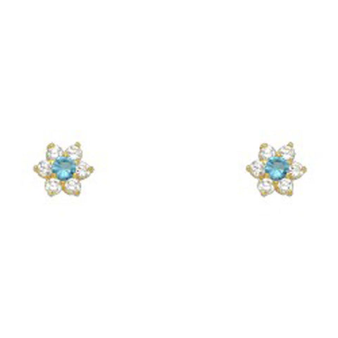 14k Yellow Gold Star Blue Zircon CZ December Birth Stone Stud Earrings With Screw Back