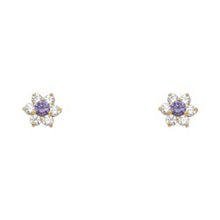 Load image into Gallery viewer, 14k Yellow Gold Star Amethyst CZ February Birth Stone Stud Earrings With Screw Back