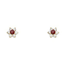 Load image into Gallery viewer, 14k Yellow Gold Star Garnet CZ January Birth Stone Stud Earrings With Screw Back