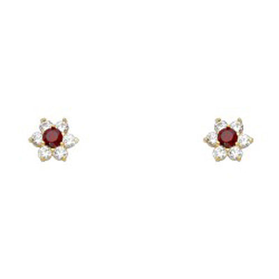 14k Yellow Gold Star Garnet CZ January Birth Stone Stud Earrings With Screw Back