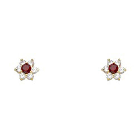 14k Yellow Gold Star Garnet CZ January Birth Stone Stud Earrings With Screw Back