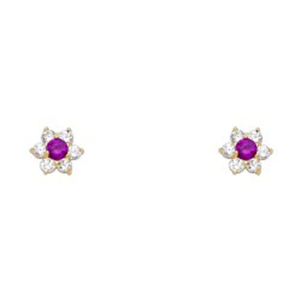 14k Yellow Gold Star Ruby CZ July Birth Stone Stud Earrings With Screw Back