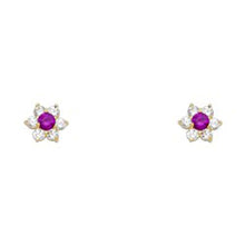Load image into Gallery viewer, 14k Yellow Gold Star Ruby CZ July Birth Stone Stud Earrings With Screw Back