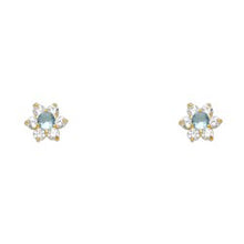 Load image into Gallery viewer, 14k Yellow Gold Star Aquamarine CZ March Birth Stone Stud Earrings With Screw Back