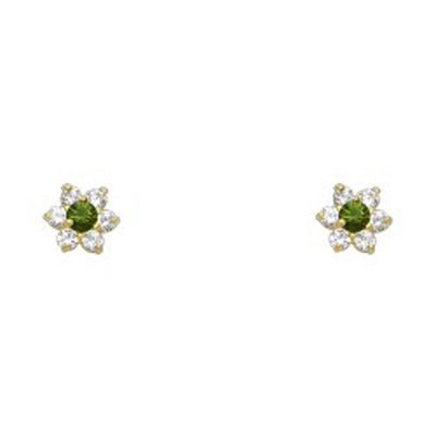14k Yellow Gold Star Emerald CZ May Birth Stone Stud Earrings With Screw Back