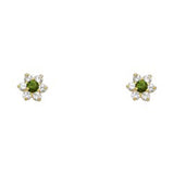 14k Yellow Gold Star Emerald CZ May Birth Stone Stud Earrings With Screw Back