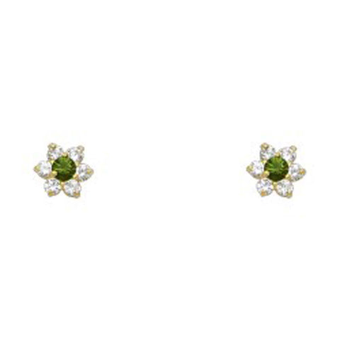 14k Yellow Gold Star Emerald CZ May Birth Stone Stud Earrings With Screw Back