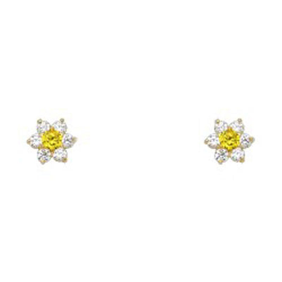 14k Yellow Gold Star Topaz CZ November Birth Stone Stud Earrings With Screw Back