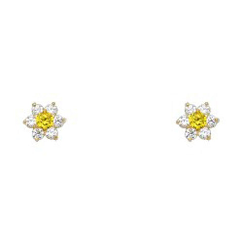 14k Yellow Gold Star Topaz CZ November Birth Stone Stud Earrings With Screw Back