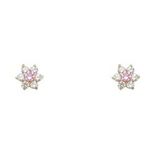 Load image into Gallery viewer, 14k Yellow Gold Star Pink CZ October Birth Stone Stud Earrings With Screw Back
