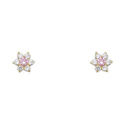 14k Yellow Gold Star Pink CZ October Birth Stone Stud Earrings With Screw Back