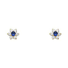 Load image into Gallery viewer, 14k Yellow Gold Star Blue Sapphire CZ September Birth Stone Stud Earrings With Screw Back