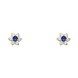 14k Yellow Gold Star Blue Sapphire CZ September Birth Stone Stud Earrings With Screw Back