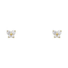 Load image into Gallery viewer, 14k Yellow Gold Butterfly Clear CZ April Birth Stone Stud Earrings With Screw Back