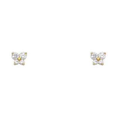 14k Yellow Gold Butterfly Clear CZ April Birth Stone Stud Earrings With Screw Back