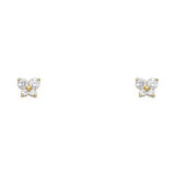 14k Yellow Gold Butterfly Clear CZ April Birth Stone Stud Earrings With Screw Back