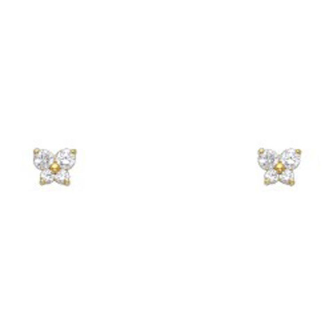 14k Yellow Gold Butterfly Clear CZ April Birth Stone Stud Earrings With Screw Back