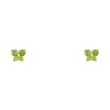 Load image into Gallery viewer, 14k Yellow Gold Butterfly Peridot CZ August Birth Stone Stud Earrings With Screw Back
