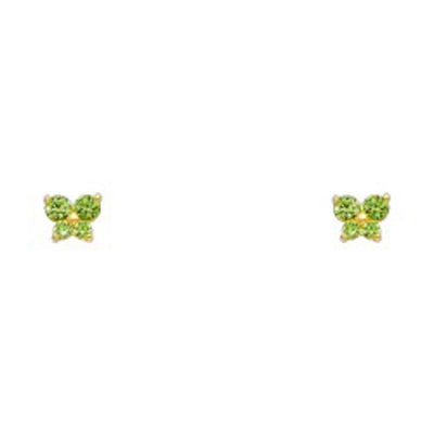 14k Yellow Gold Butterfly Peridot CZ August Birth Stone Stud Earrings With Screw Back