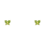 14k Yellow Gold Butterfly Peridot CZ August Birth Stone Stud Earrings With Screw Back