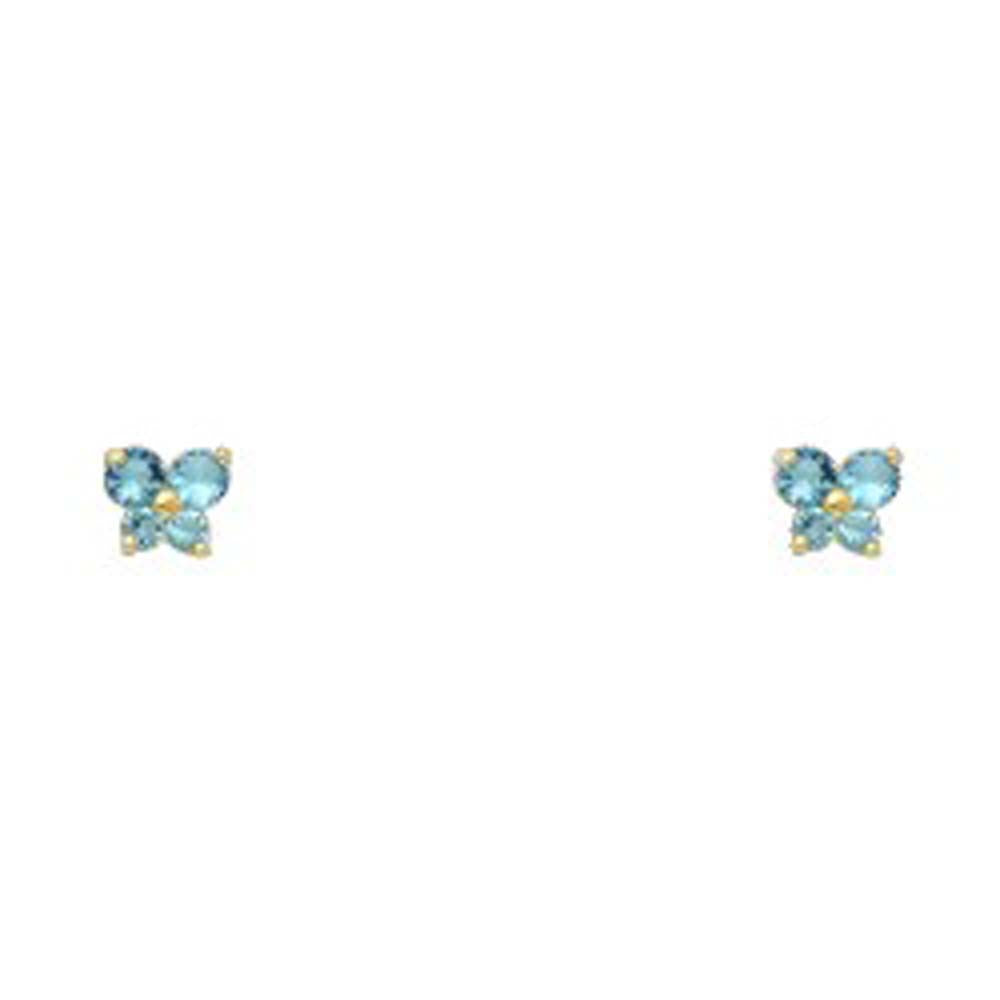 14k Yellow Gold Butterfly Blue Zircon CZ December Birth Stone Stud Earrings With Screw Back