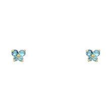 Load image into Gallery viewer, 14k Yellow Gold Butterfly Blue Zircon CZ December Birth Stone Stud Earrings With Screw Back