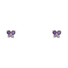 Load image into Gallery viewer, 14k Yellow Gold Butterfly Amethyst CZ February Birth Stone Stud Earrings With Screw Back