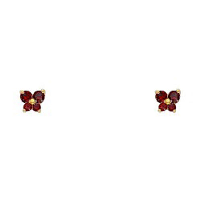 14k Yellow Gold Butterfly Garnet CZ January Birth Stone Stud Earrings With Screw Back