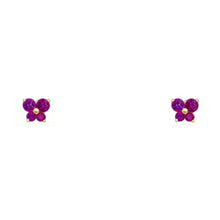 Load image into Gallery viewer, 14k Yellow Gold Butterfly Ruby CZ July Birth Stone Stud Earrings With Screw Back