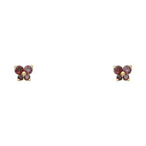 14k Yellow Gold Butterfly Light Amethyst CZ June Birth Stone Stud Earrings With Screw Back