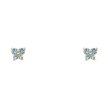 Load image into Gallery viewer, 14k Yellow Gold Butterfly Aquamarine CZ March Birth Stone Stud Earrings With Screw Back