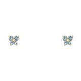 14k Yellow Gold Butterfly Aquamarine CZ March Birth Stone Stud Earrings With Screw Back